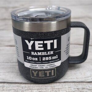 Yeti Rambler 10 Oz Durasip Ceramic Coffee Mug Textured Handle Black Stone New